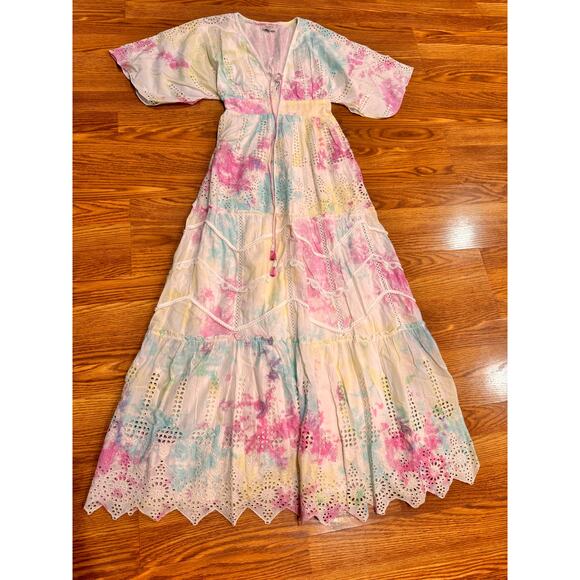 HEMANT & NANDITA multicolor cotton Amara Broderie Anglaise Maxi Dress size XS - Picture 8 of 14